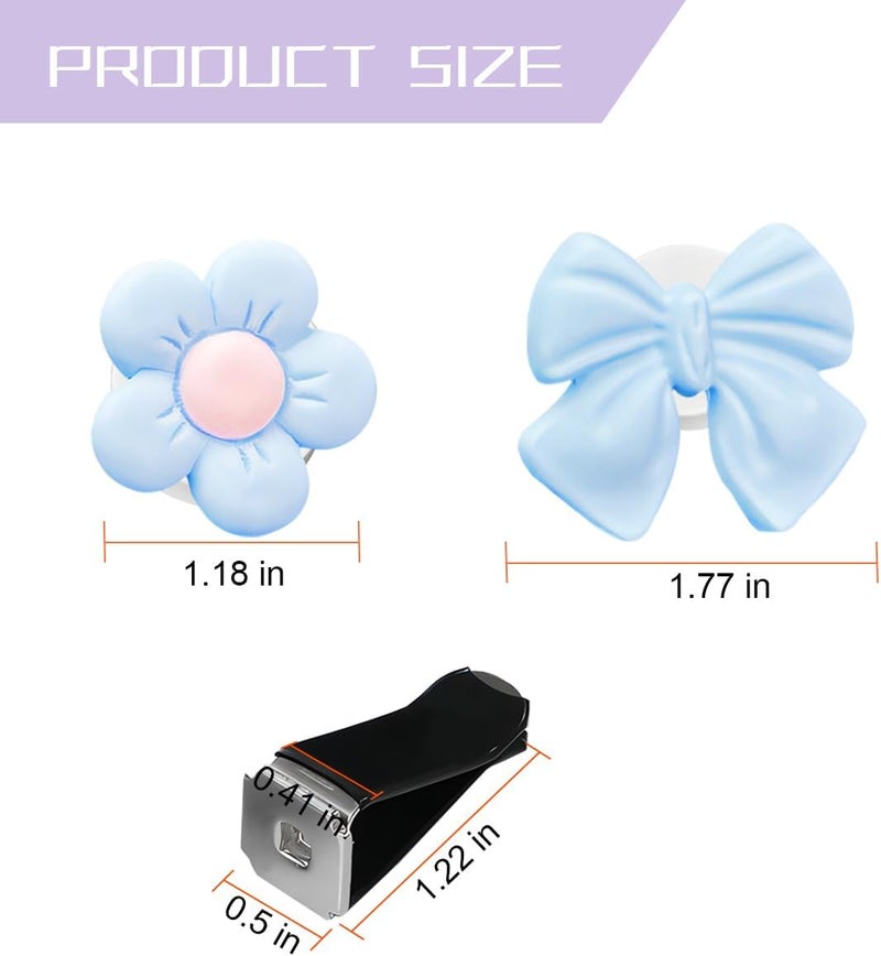 FALVFUN 8PCS Car Air Vent Clips, Cute Bow & Sunflower Vehicle Vent Decorations Charm, Aesthetic Automotive Interior Outlet Ornament Accessories, Universal for SUV Sedan Truck (Blue) - Image 2